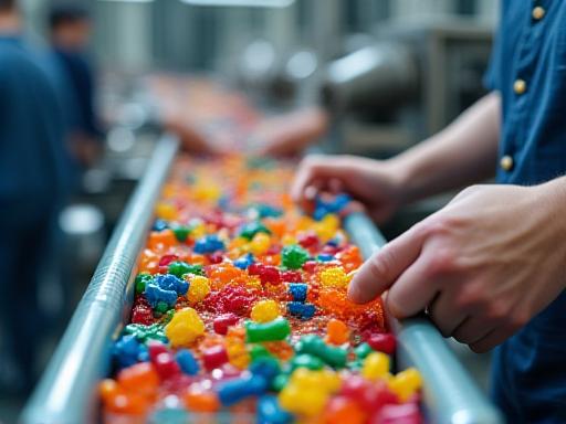 Operai che selezionano plastiche riciclabili