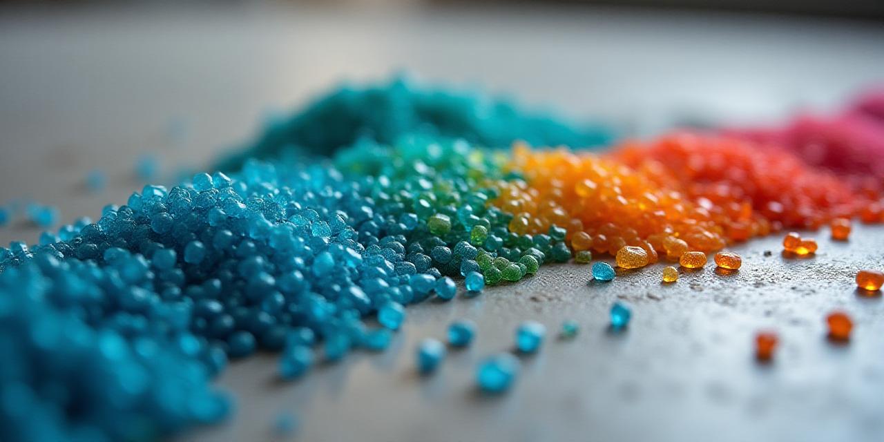 Dettaglio di granuli in plastica riciclata e blocchi di cemento